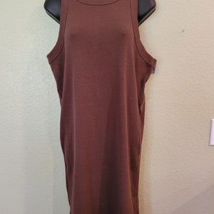 Fitted Sleeveless Rib-Knit Mini dress- Brown